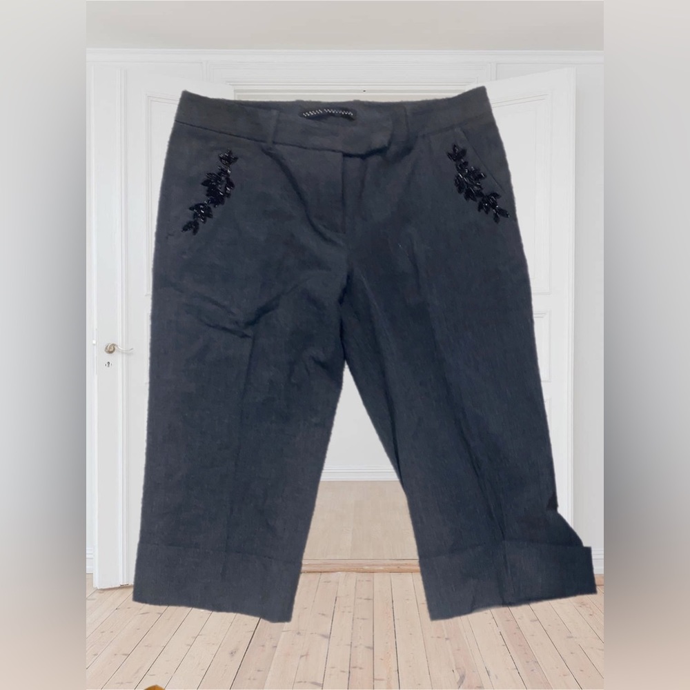 Anthropologie Robert Rodriguez cropped pants with beaded details | Gray | Size 8